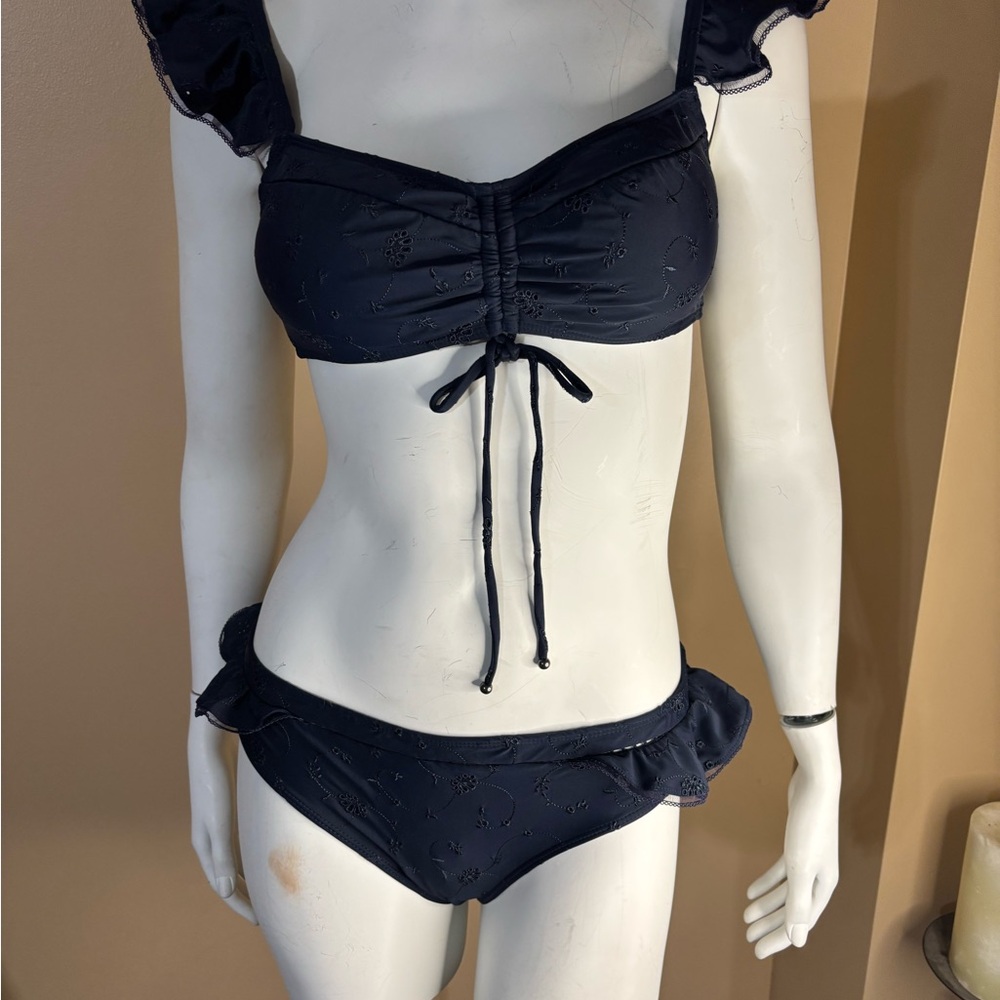 Jonathan Simkhai Blue Ruffle Bikini Set
